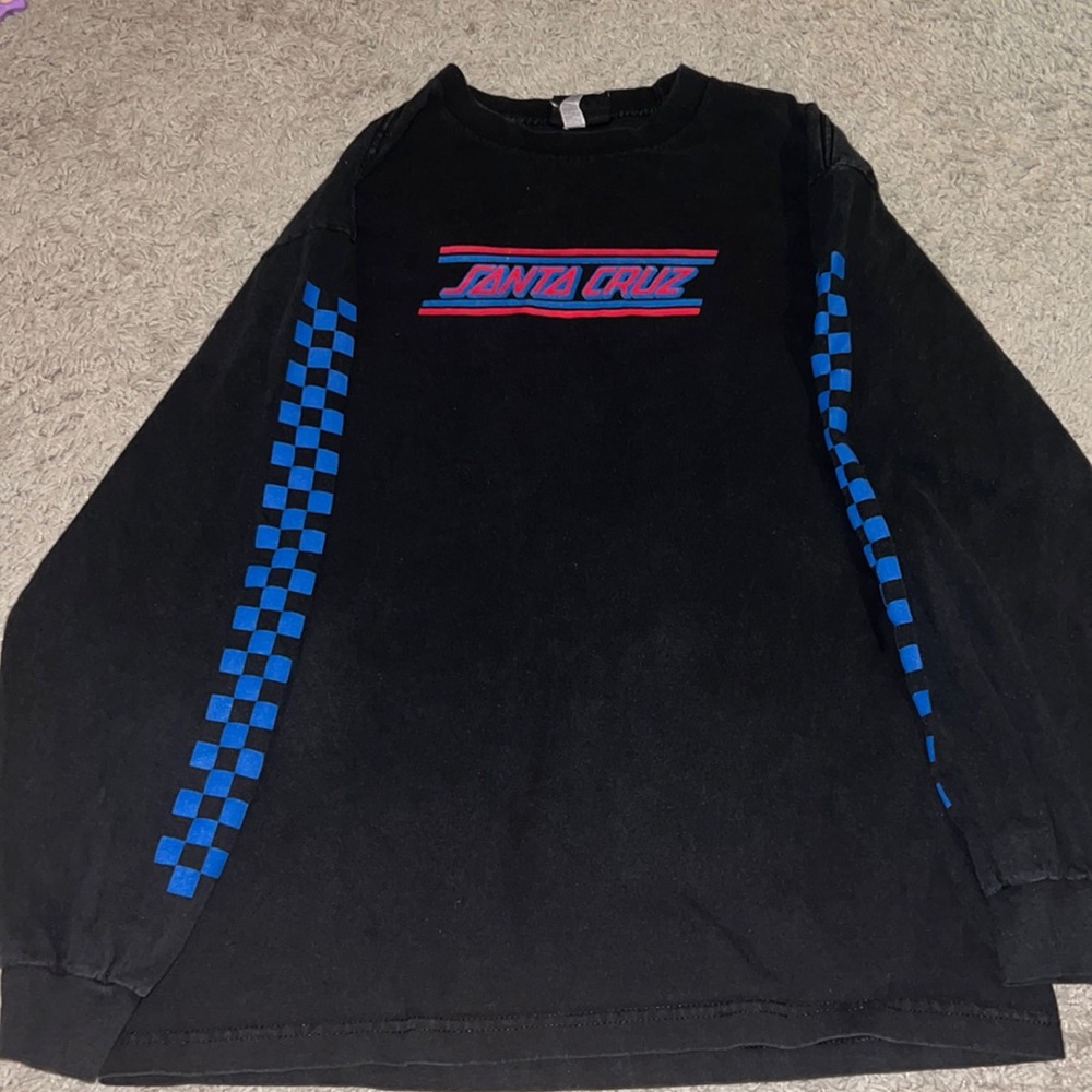 Santa Cruz Unisex Long Sleeve Black Shirt With Blue Checkerboard Design | Size M